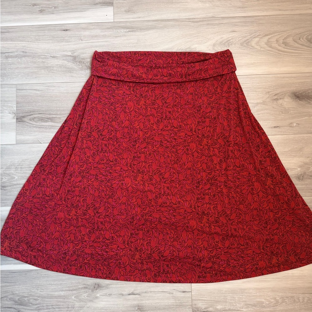 LuLaRoe Red A-Line Skirt with Floral Pattern